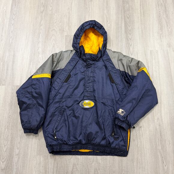 Vintage Starter Michigan Wolverines Jacket Men's XL Blue Yellow Hooded 90s UofM